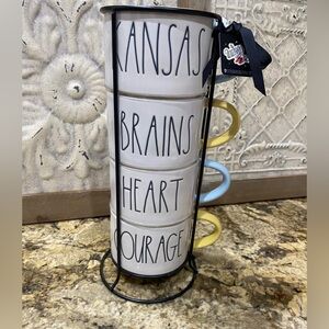 Rae Dunn Wizard of OZ Mug Tower - (4) stackable nesting mugs and wire tower NEW